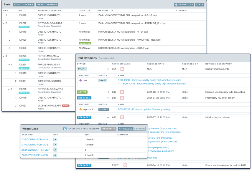 Aligni BOM and revision management view