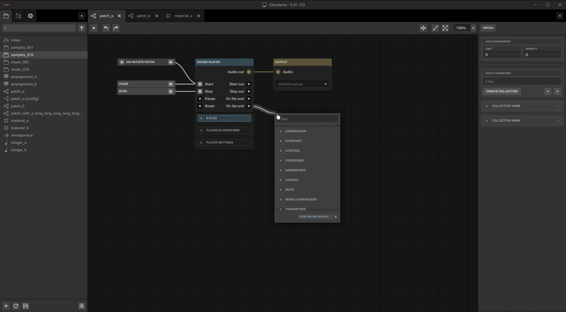 ELIAS Studio node-based patch editor