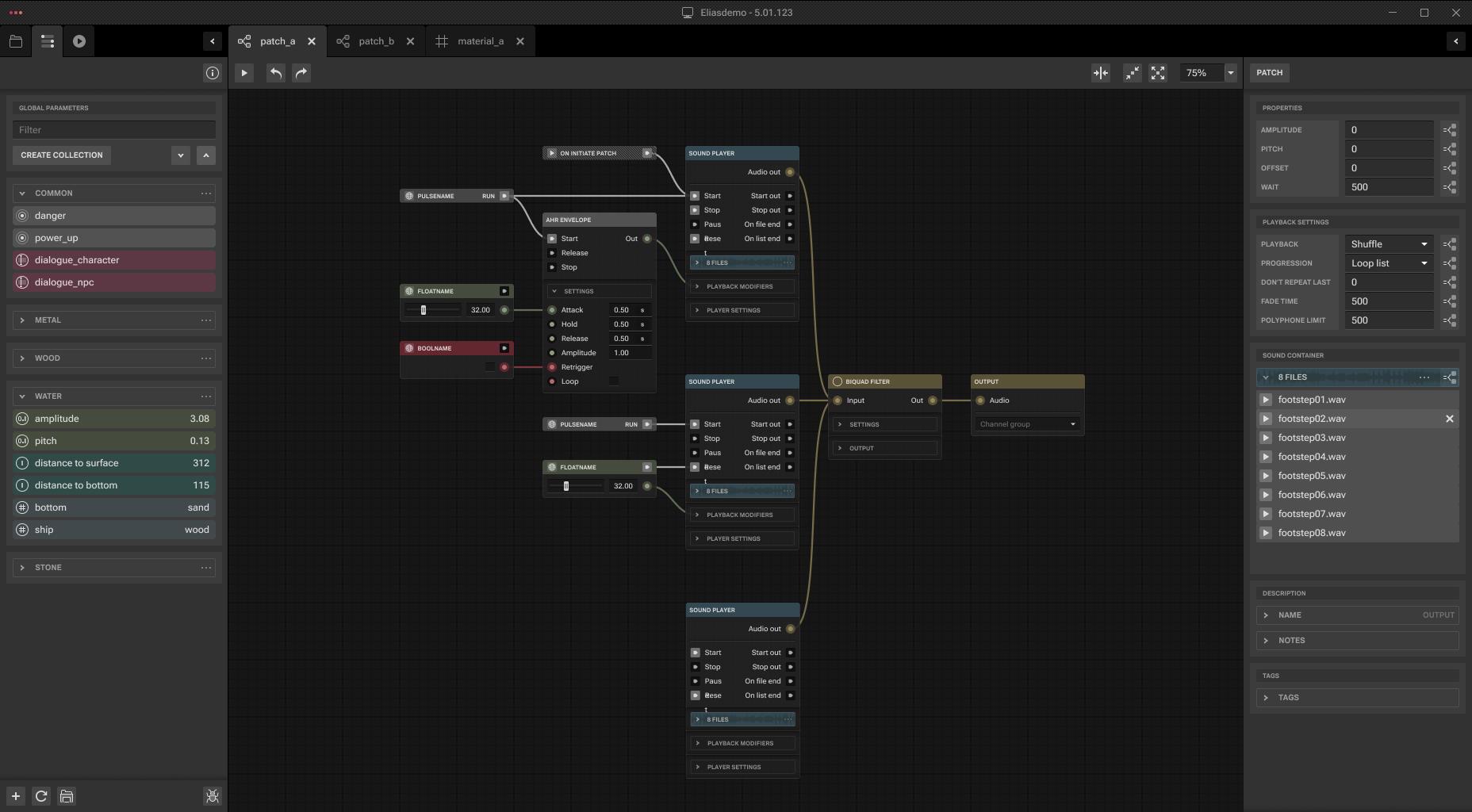 A denser ELIAS Studio patch graph with many nodes and wires