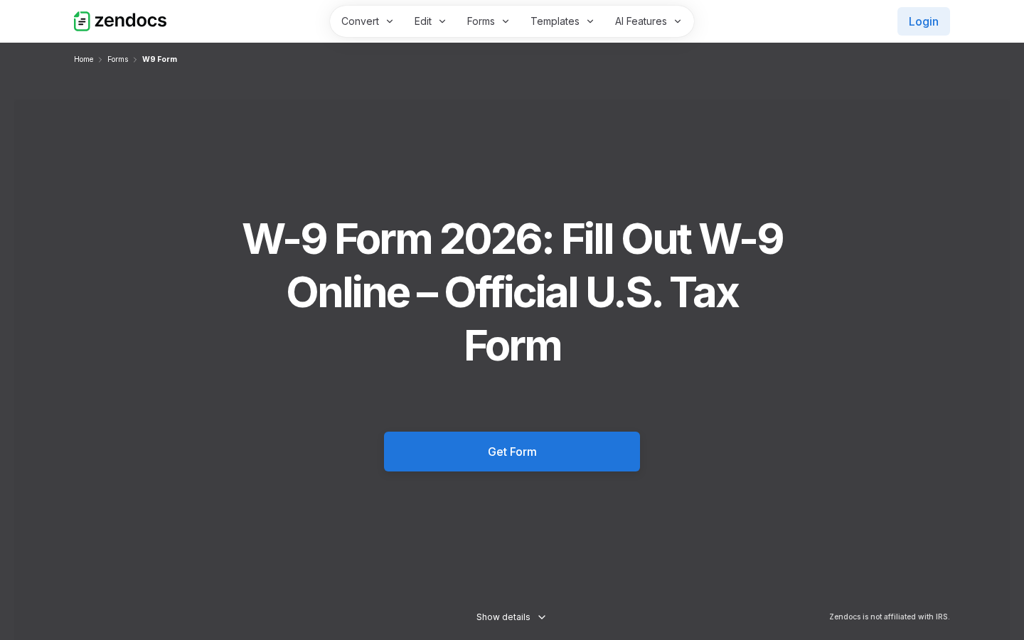 ZenDocs W-9 form landing page
